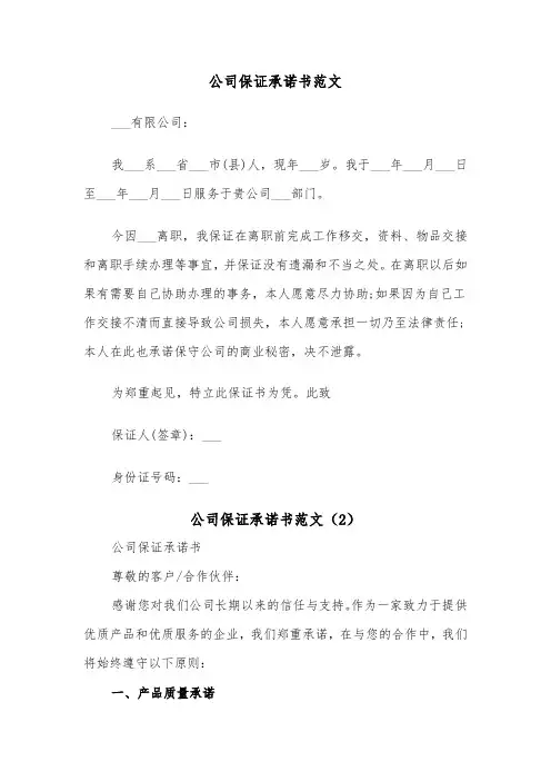 公司保证承诺书范文（3篇）