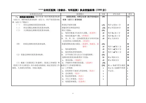 自治区医院(含综合、专科医院)执业校验标准(1000分)(已分科室版)