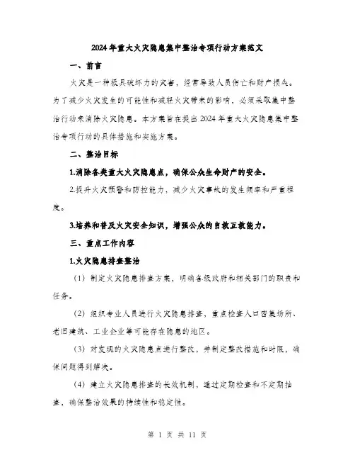 2024年重大火灾隐患集中整治专项行动方案范文(三篇)