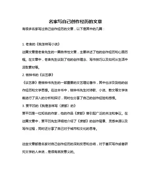 名家写自己创作经历的文章