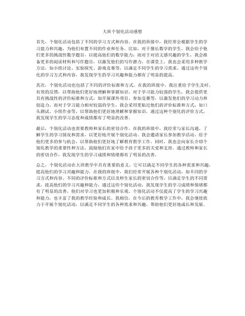大班个别化活动感想