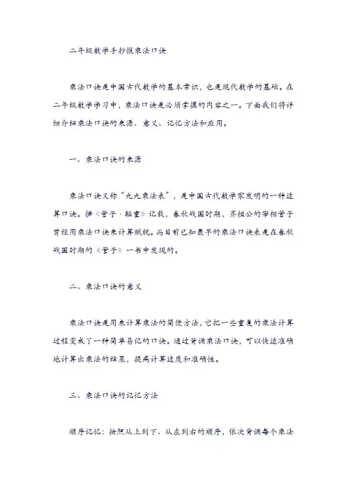 二年级数学手抄报乘法口诀