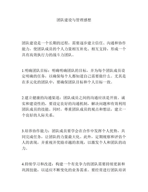 团队建设与管理感想