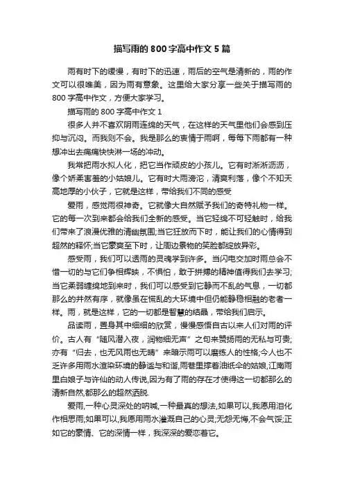 描写雨的800字高中作文5篇