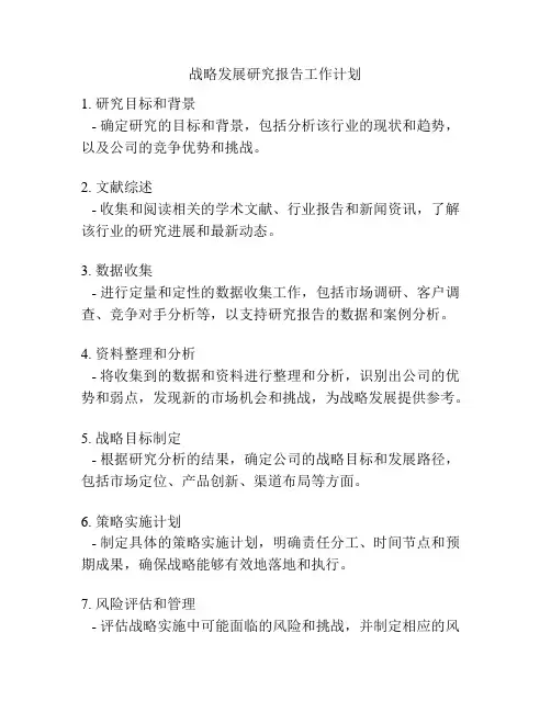 战略发展研究报告工作计划