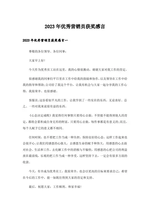 2023年优秀营销员获奖感言