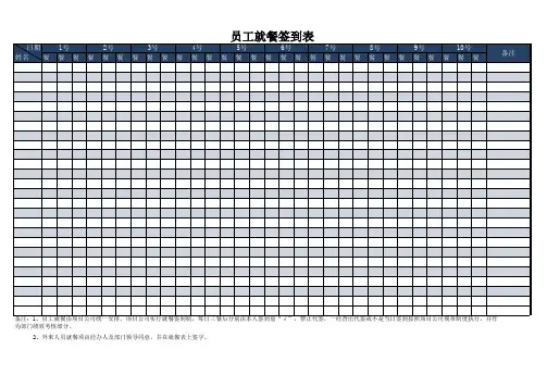 员工月度就餐签到表
