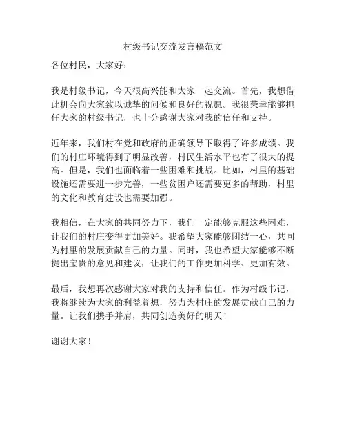 村级书记交流发言稿范文