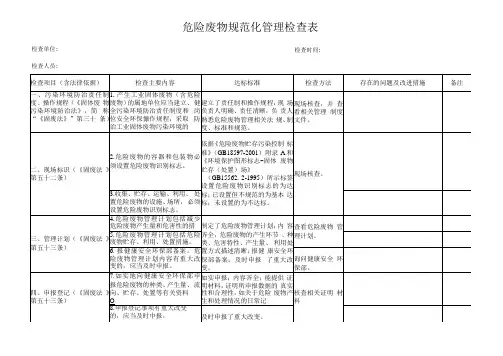 危险废物规范化管理检查表