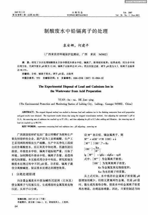 制酸废水中铅镉离子的处理