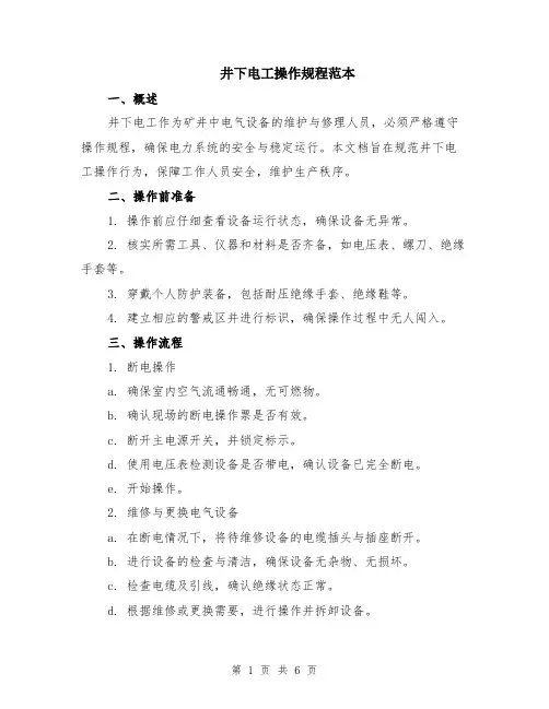 井下电工操作规程范本（2篇）