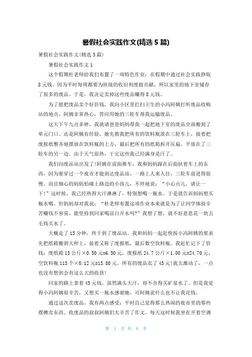 暑假社会实践作文(精选5篇)