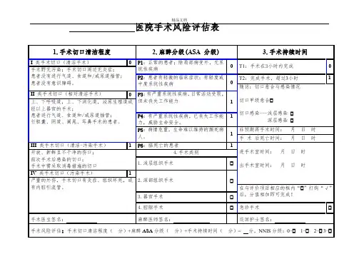 手术风险评估表