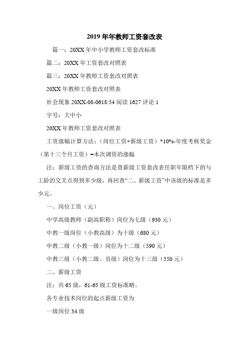 2019年年教师工资套改表.doc