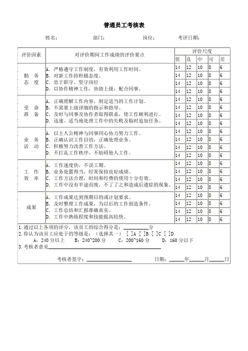 普通员工考核表