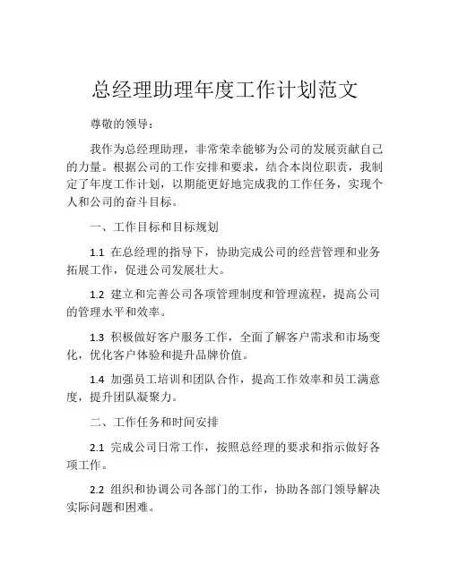 总经理助理年度工作计划范文