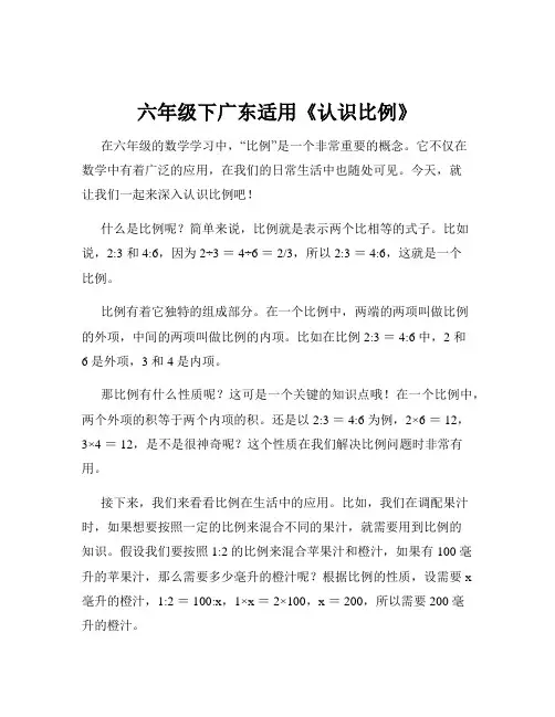 六年级下广东适用《认识比例》