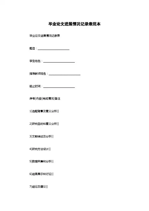 毕业论文进展情况记录表范本