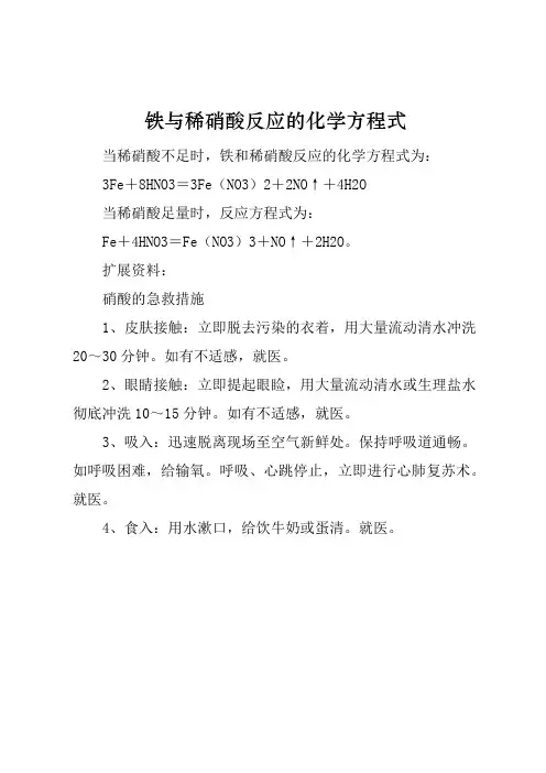 铁与稀硝酸反应的化学方程式