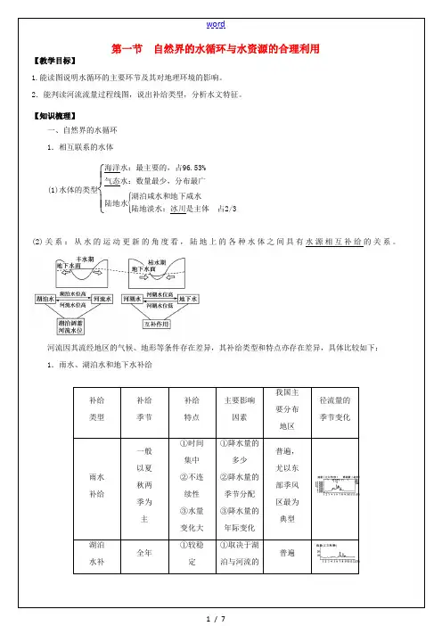 高考地理一轮复习 第3章 第1节《自然界的水循环》教学案 新人教版必修1-新人教版高三必修1地理教学