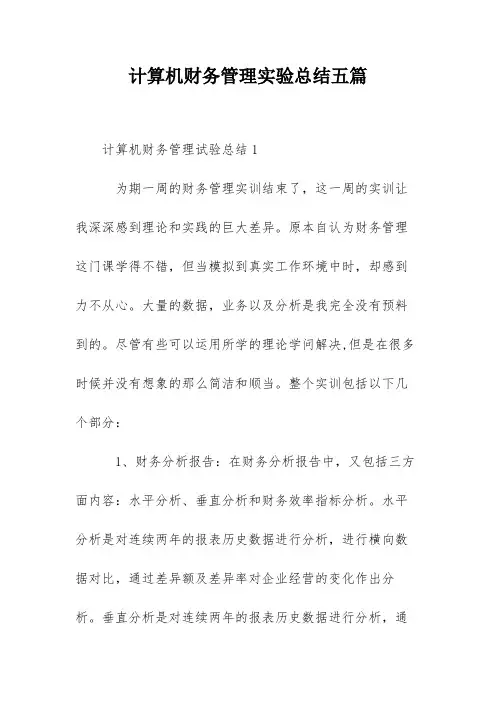 计算机财务管理实验总结五篇