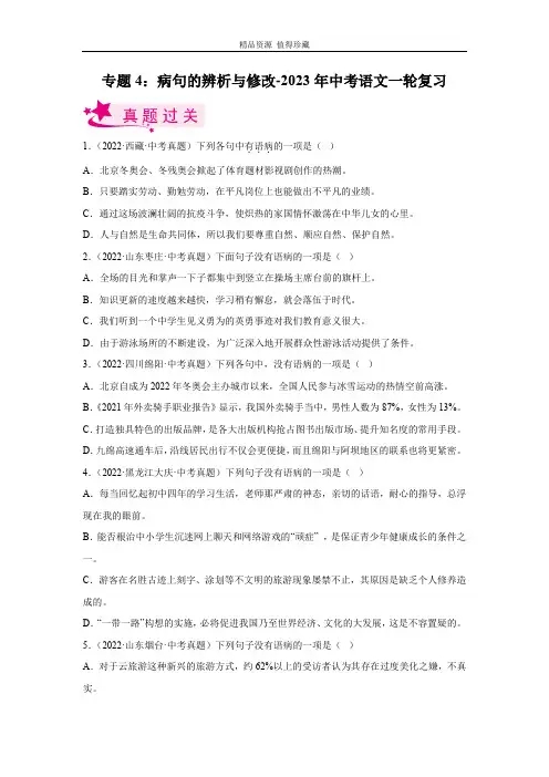 专题04：病句的辨析与修改-备战2023年中考语文一轮复习(原卷版)