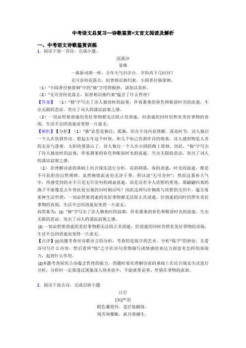 中考语文总复习--诗歌鉴赏+文言文阅读及解析