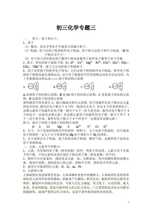初三化学专题三(元素_原子_分子)