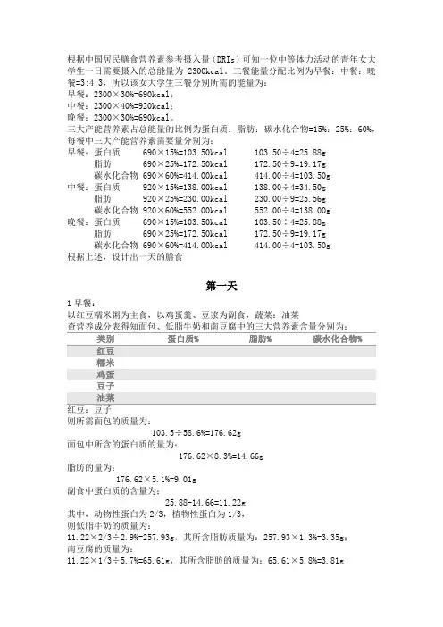 膳食营养表