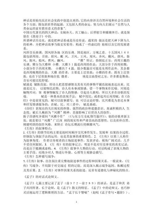 中国文学史重点总结