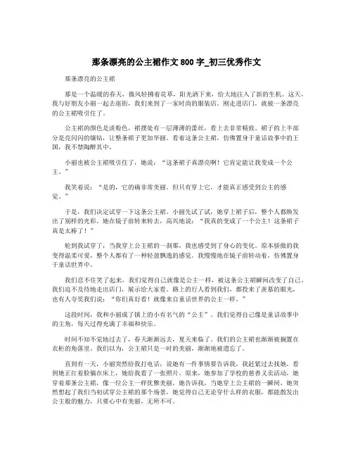 那条漂亮的公主裙作文800字_初三优秀作文