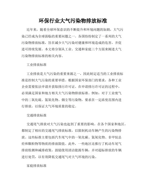 环保行业大气污染物排放标准