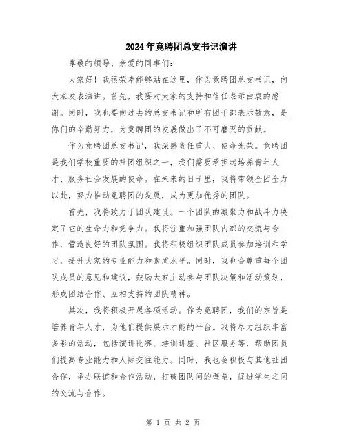 2024年竟聘团总支书记演讲
