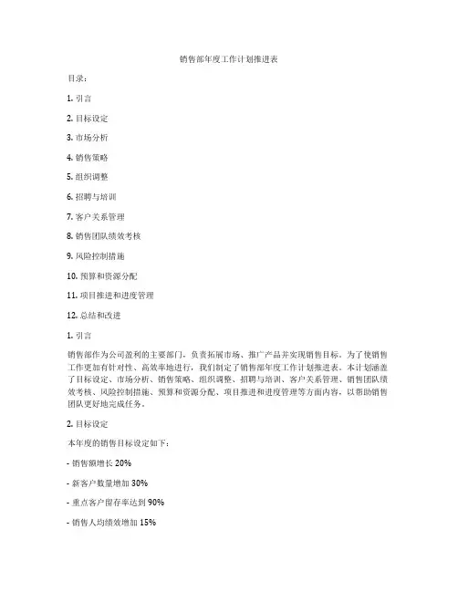 销售部年度工作计划推进表