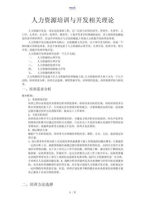 人力资源培训与开发相关理论
