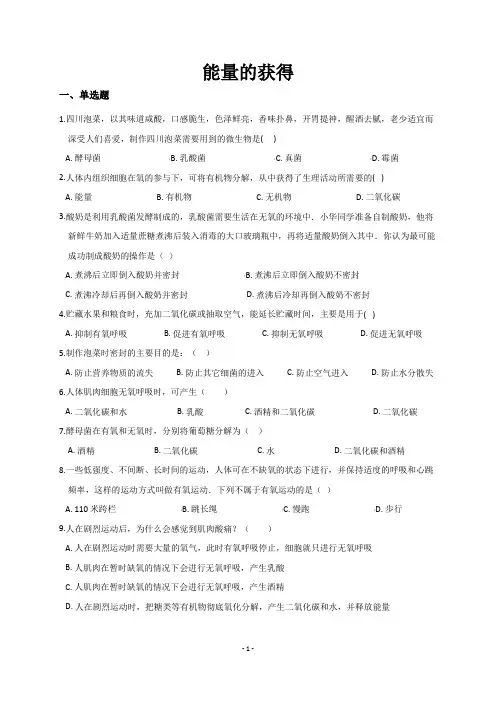 浙教版科学九上 4.4 能量的获得