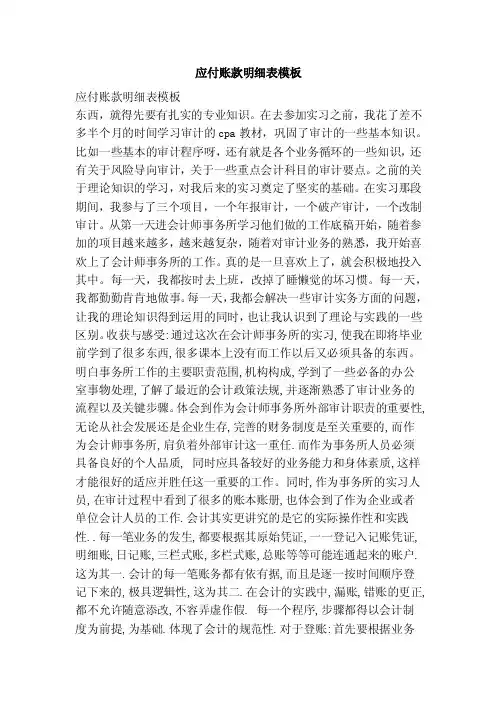 应付账款明细表模板