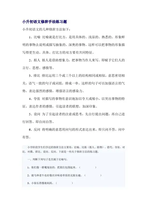 小升初语文修辞手法练习题