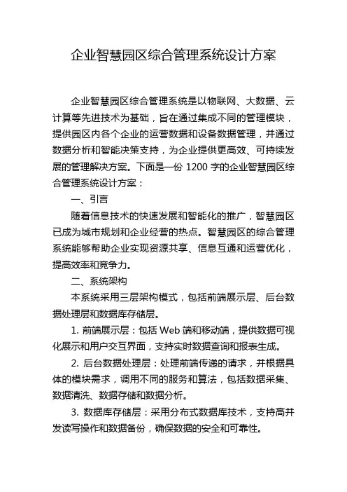 企业智慧园区综合管理系统设计方案