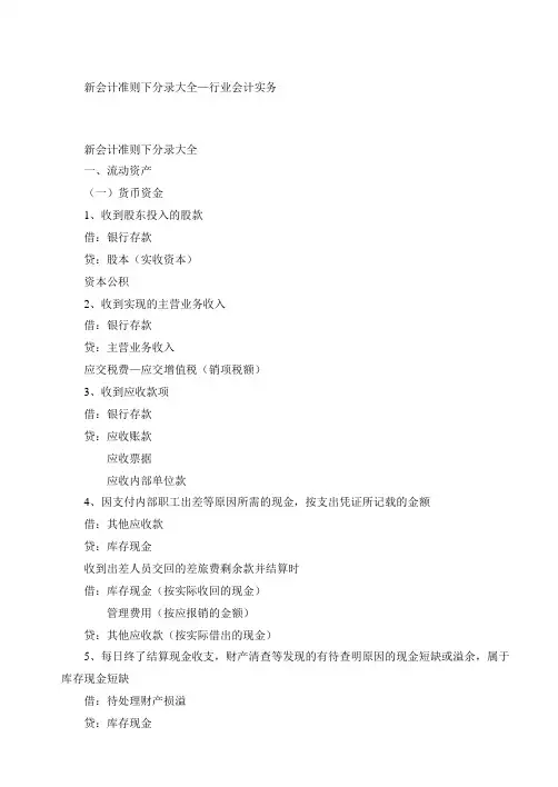 新会计准则下分录大全—行业会计实务