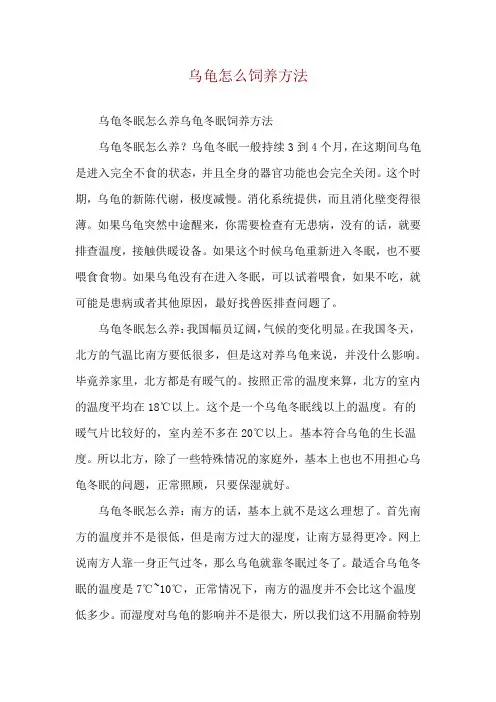 乌龟怎么饲养方法