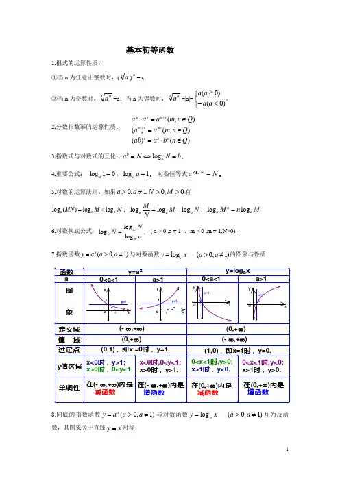 基本初等函数知识总结