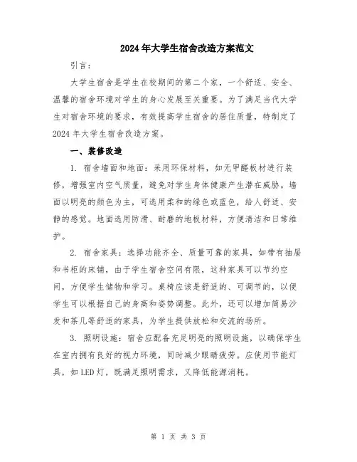 2024年大学生宿舍改造方案范文