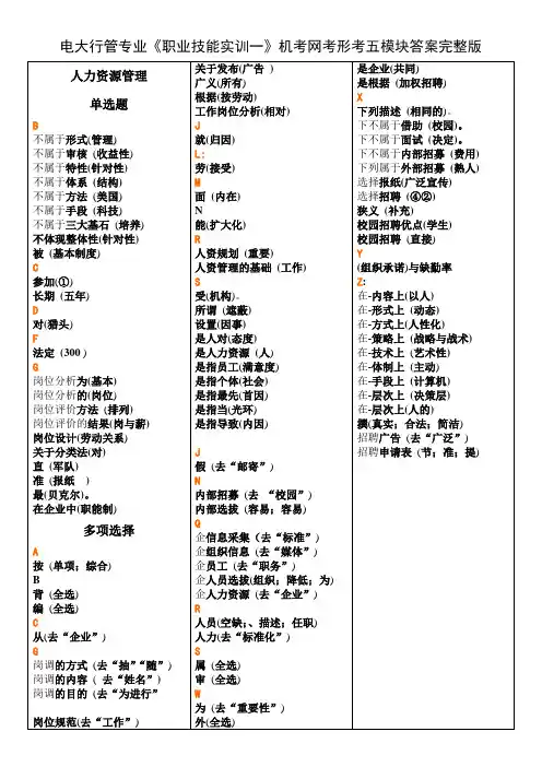 电大行管专业《职业技能实训一》机考网考形考五模块答案完整版