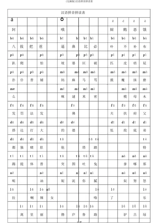 (完整版)汉语拼音拼读表