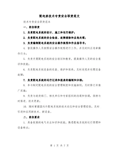 配电班技术专责安全职责范文（4篇）