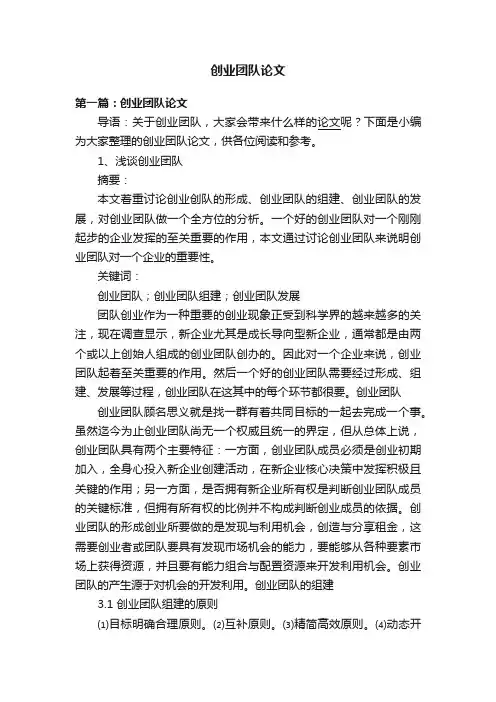 创业团队论文