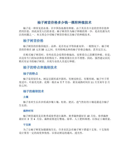 柚子树苗价格多少钱一棵附种植技术
