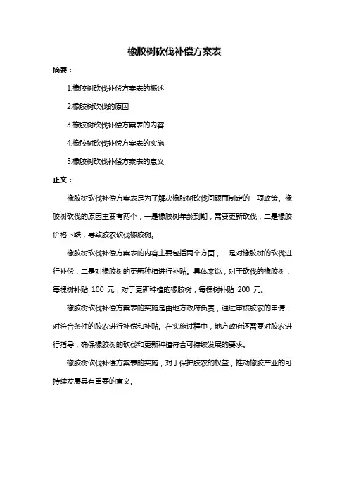 橡胶树砍伐补偿方案表