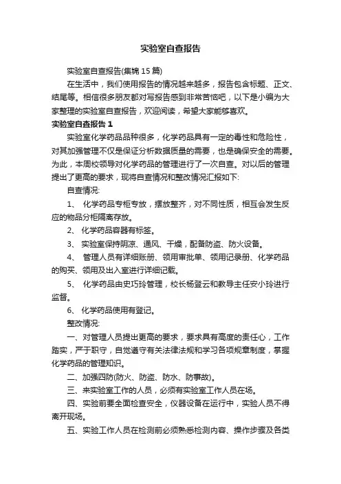 实验室自查报告（集锦15篇）